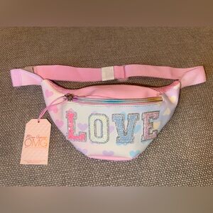 Kids Heart Pattern Cross Body Fanny Pack - Pink and White